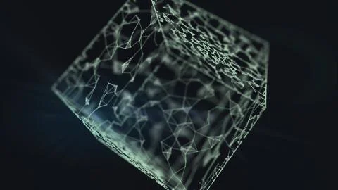 Cryptocurrency blockchain network connection and microcircuit on virtual cube. Stock Illustration