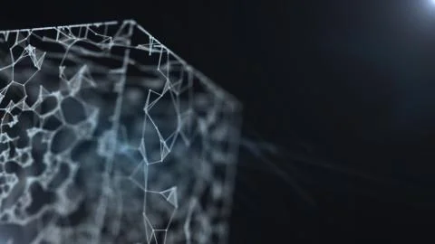 Cryptocurrency blockchain network connection and microcircuit on virtual cube. Stock Illustration
