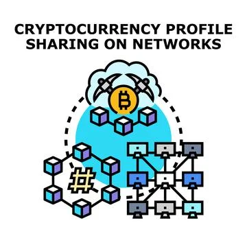 Cryptocurrency blockchain network sharing profile concept 库存插图