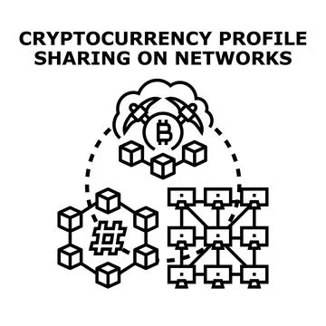 Cryptocurrency blockchain network sharing profile concept Stock Illustration