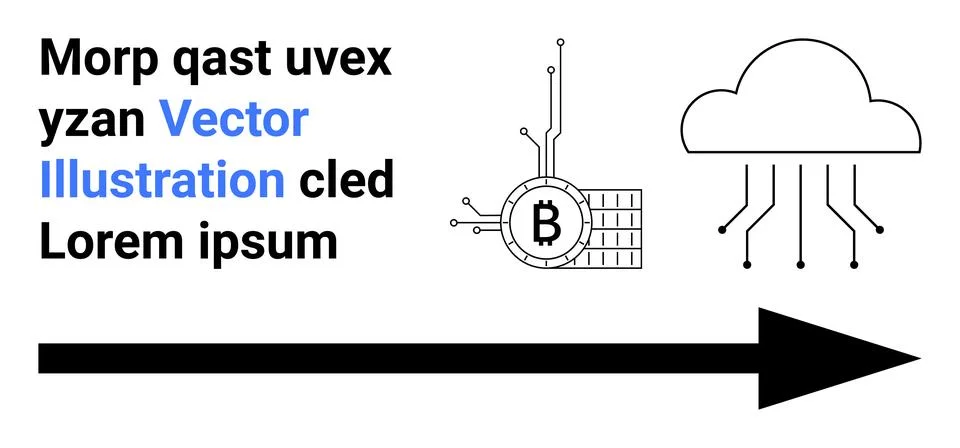 Cryptocurrency Blockchain Technology with Cloud Computing and Arrow Diagram 스톡 일러스트
