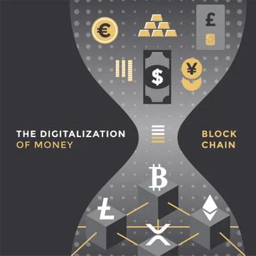 Cryptocurrency blockchain technology concept. Illustrazione stock