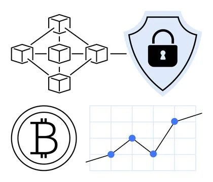 Cryptocurrency, blockchain technology, data security, financial trends, decen Illustrazione stock