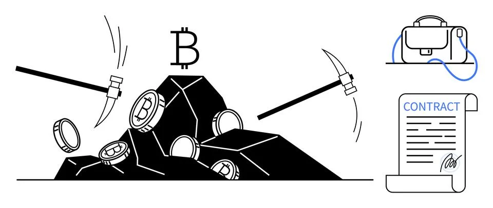 Cryptocurrency, blockchain technology, digital payments, mining industry, dec Stock Illustration