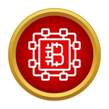 Cryptocurrency blockchain technology icon with bitcoin circuit board Stock-Illustration