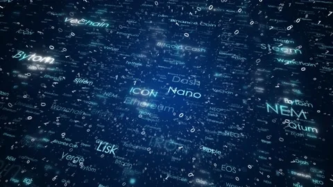 Cryptocurrency blockchain word cloud names animation Stock Footage 132113887