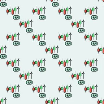 Cryptocurrency Candlestick Chart and AI Bot vector Crypto Trading colored s.. 스톡 일러스트