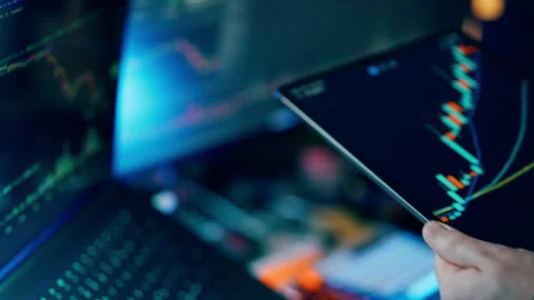 Cryptocurrency Candlestick Chart Financial Analytics Digital Tablet Stock Footage 325303619