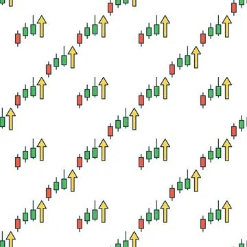 Cryptocurrency Candlestick Up Trend vector colored seamless pattern Stock Illustration