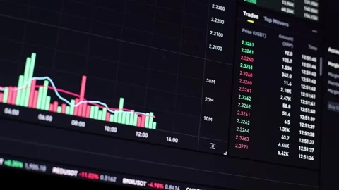 Cryptocurrency chart. Coin screen diagram, stock trading. Financial affairs Stock Footage 304133163