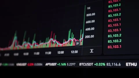 Cryptocurrency chart. Coin screen diagram, stock trading. Financial affairs Stock Footage 304133407