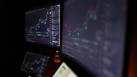 Cryptocurrency charts on computer screen bull market started Stock Footage 297101652