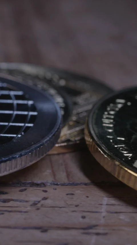 Cryptocurrency close up with reflections Stock Footage 295031604