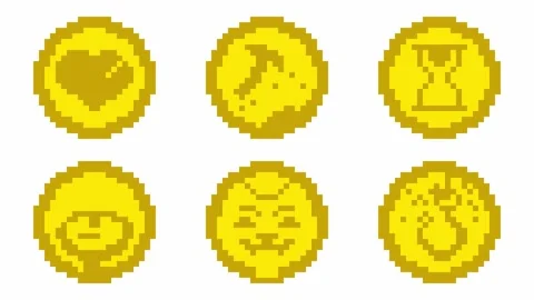 Cryptocurrency coin icon set in pixel style Video stock 171111350