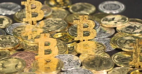Cryptocurrency Coins Bitcoin Stock Footage 129083214