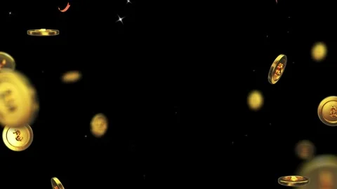 Cryptocurrency coins floating in dark space with glowing trails for digital Vídeos de archivo 346198460
