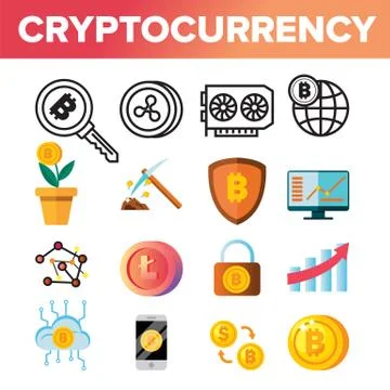 Cryptocurrency Coins Icon Set Vector. Crypto Cash. Security. Gold Money. Mining Ilustración de archivo