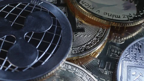 Cryptocurrency coins with reflective finish Stock Footage 295030960