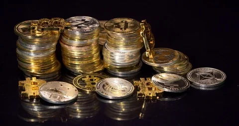 Cryptocurrency Coins SkyScraper Stock Footage 129082191