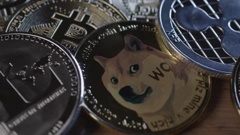 Cryptocurrency coins under studio light Stock Footage 295029499