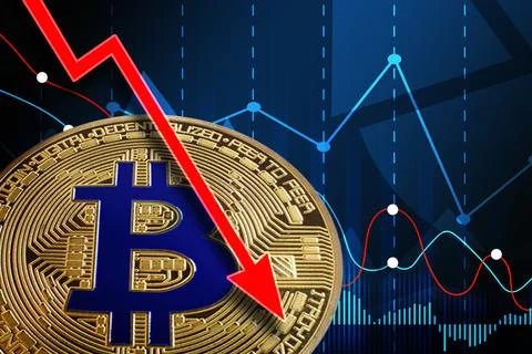 Cryptocurrency collapse. Collage with bitcoin and data charts Fotos de archivo