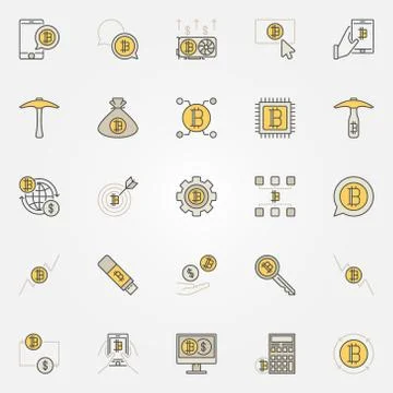 Cryptocurrency colorful icons. Vector set of virtual currency cr Stock Illustration
