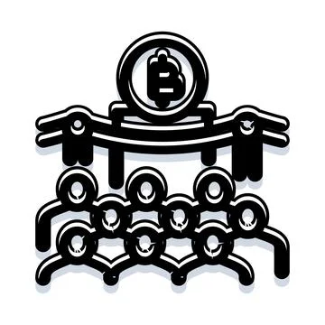 Cryptocurrency community gathering under digital currency banner Stock Illustration
