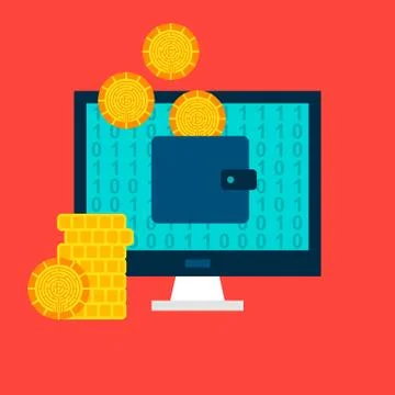 Cryptocurrency Computer Wallet Concept 库存插图