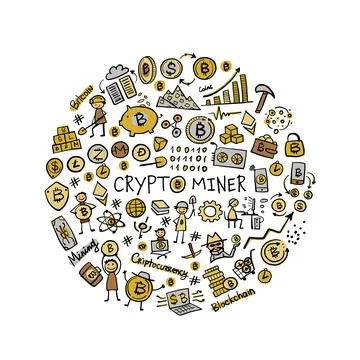 Cryptocurrency concept art, bitcoin mining technology for web banners, images 库存插图