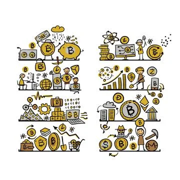 Cryptocurrency concept art, bitcoin mining technology for web banners, images イラスト素材