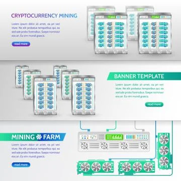 Cryptocurrency concept banner background with video card and fans. Illustrazione stock
