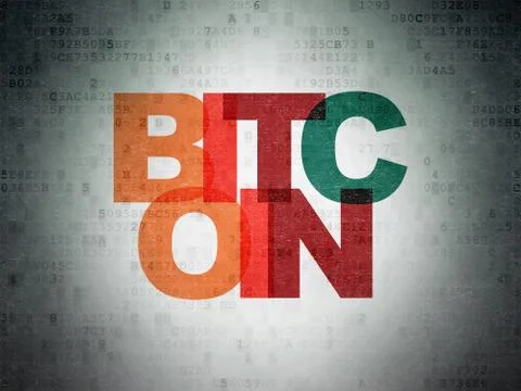 Cryptocurrency concept: Bitcoin on Digital Data Paper background 스톡 일러스트