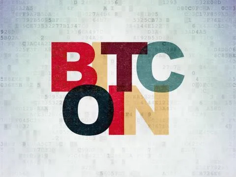 Cryptocurrency concept: Bitcoin on Digital Data Paper background 스톡 일러스트