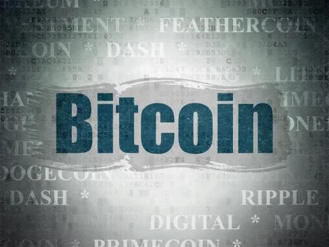 Cryptocurrency concept: Bitcoin on Digital Data Paper background 스톡 일러스트