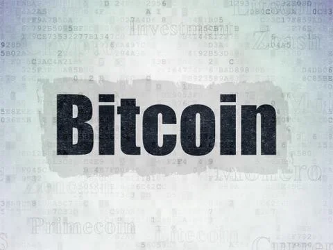Cryptocurrency concept: Bitcoin on Digital Data Paper background Stockillustratie