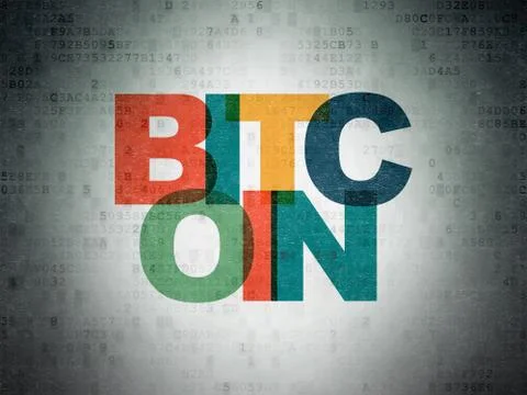 Cryptocurrency concept: Bitcoin on Digital Data Paper background 스톡 일러스트