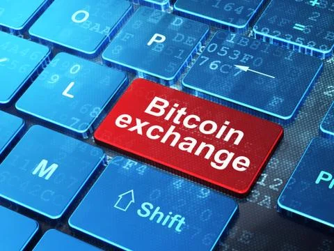 Cryptocurrency concept: Bitcoin Exchange on computer keyboard background 스톡 일러스트