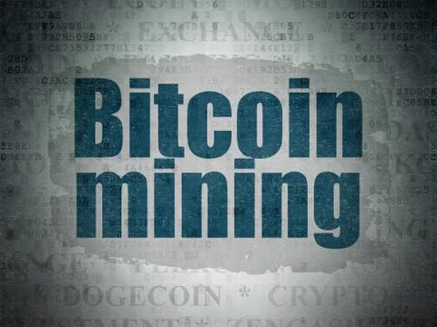 Cryptocurrency concept: Bitcoin Mining on Digital Data Paper background 库存插图