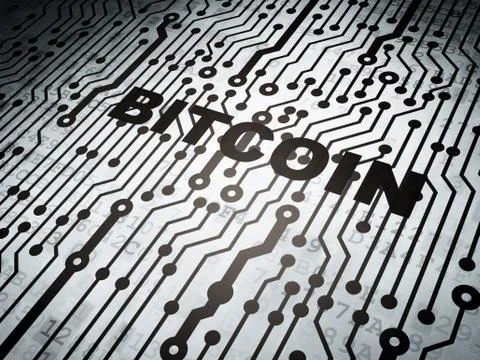 Cryptocurrency concept: circuit board with Bitcoin 스톡 일러스트