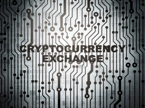 Cryptocurrency concept: circuit board with Cryptocurrency Exchange 스톡 일러스트