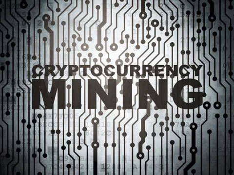 Cryptocurrency concept: circuit board with Cryptocurrency Mining Ilustração Stock