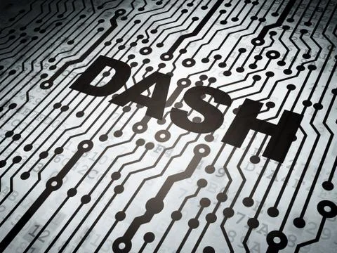 Cryptocurrency concept: circuit board with Dash 스톡 일러스트