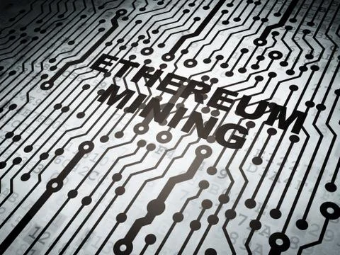 Cryptocurrency concept: circuit board with Ethereum Mining Illustrazione stock
