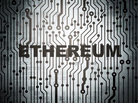 Cryptocurrency concept: circuit board with Ethereum 스톡 일러스트