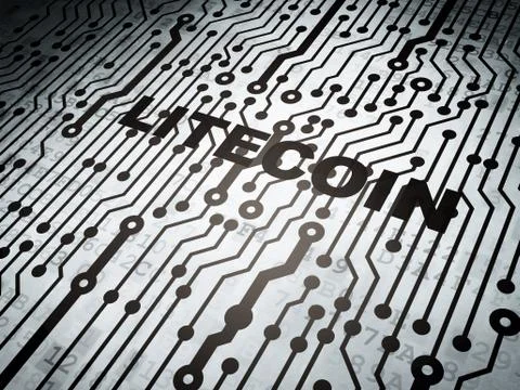 Cryptocurrency concept: circuit board with Litecoin 스톡 일러스트