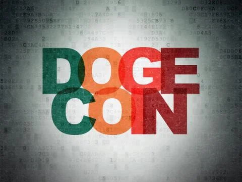 Cryptocurrency concept: Dogecoin on Digital Data Paper background 库存插图