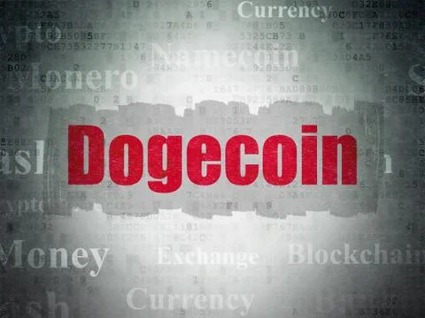 Cryptocurrency concept: Dogecoin on Digital Data Paper background Stockillustratie