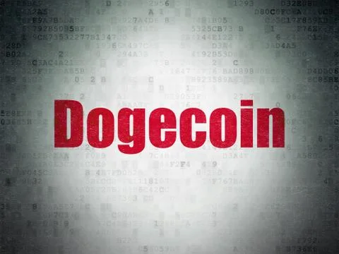Cryptocurrency concept: Dogecoin on Digital Data Paper background Stock Illustration