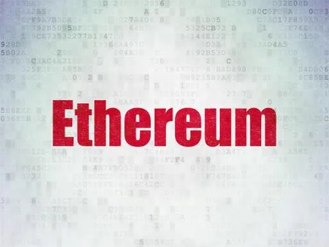 Cryptocurrency concept: Ethereum on Digital Data Paper background Illustrazione stock