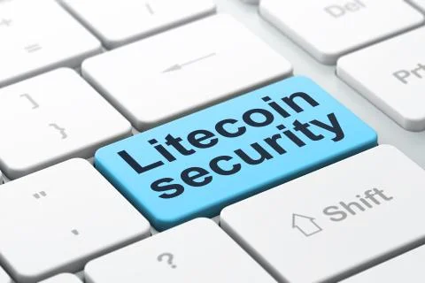 Cryptocurrency concept: Litecoin Security on computer keyboard background Illustrazione stock